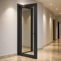 Porte à charnières en aluminium moderne pour restaurant, entrée commerciale, verre trempé sans cadre, design moderne
