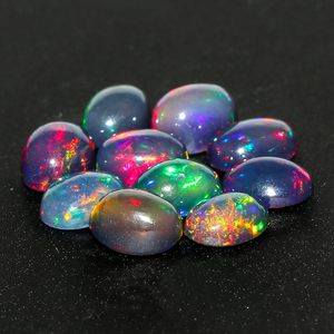 Ópalo Negro Natural Yashee, Ovalado de 7x5 mm, con Efecto de Fuego, para Joyería, Piedras Preciosas Sueltas - Product Image 3