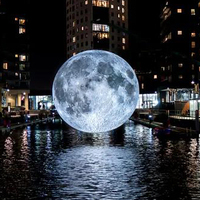 Ballon lunaire géant gonflable de 5 m pour décoration de festival, lumière exquise bleue, publicité gonflable, planètes suspendues