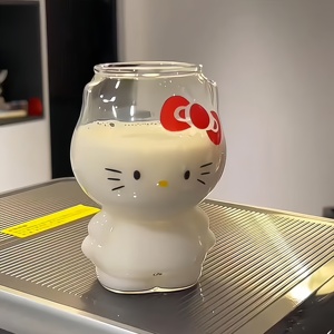 High Boro silicate Glass Transparente Glass chale Niedliche <span class=keywords><strong>Hello</strong></span> <span class=keywords><strong>Kitty</strong></span> Shape Glass chale für Juice Milk Coffee Ice Cream - Product Image 1