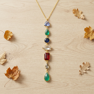 Gold Plated Brass Pendant Necklace with Multi Color Quartz Stones <b>Link</b> Chain Bohemia Style for Women Anniversary Jewelry - Product Image 1
