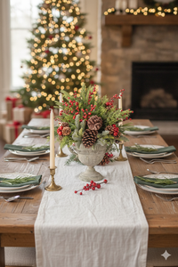 Centre de table vintage d'hiver en verdure artificielle, arrangement de cône de pin, baies rouges et cèdre pour la décoration de cheminée de Noël style ferme - Product Image 2