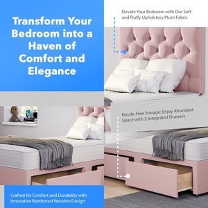Colchón de Cama Individual ComfoRest Luxurious de 3 Pies con Cabecera <span class=keywords><strong>Chester</strong></span> de 24 Pulgadas Acolchada y 2 Cajones |   Almacenamiento de Diseño Moderno y Elegante (Rosa) - Product Image 5