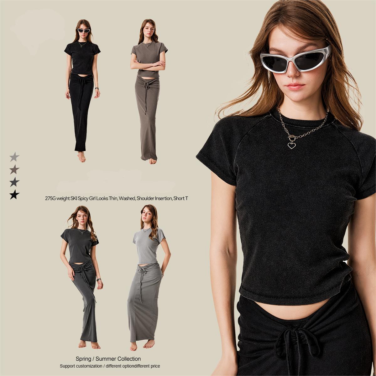 Women's T-Shirt Washed Tri-blend Slim Short Raglan Sleeve Round Neck Durable Comfortable Pre-shrunk New Arrival Crop