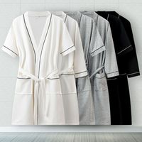 Peignoir de couple printemps-été pour femme, manches courtes, couleur unie, 100 % coton absorbant, vêtement de nuit pour hôtel cinq étoiles