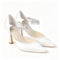 Fournisseur de chaussures de mariée : Escarpins de mariée en soie avec bride de cheville en cristal, chaussures de soirée pour femmes
