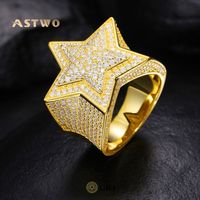 Bague Hip Hop Iced Out Bling Bling en Argent 925 avec Diamant VVS et Moissanite, Bague Étoile en Moissanite
