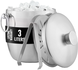 UIWS 201 Stainless Steel Ice <b>Bucket</b> Handle Portable 3L Wine Cooler Contemporary Design Double Tier Wine for Gift Idea <b>Lid</b> - Product Image 1