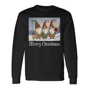 Camiseta de manga larga con tres lindos gnomos de invierno Merry Christmas Joy - Product Image 1