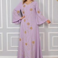 Robe décontractée transfrontalière en polyester ornée de strass thermocollés, grande taille, à manches longues, col en V, couleur unie, coupe ample pour femme
