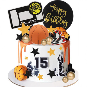 Décorations de gâteau pour basket-ball et football, texte Joyeux <span class=keywords><strong>Anniversaire</strong></span> en mousse <span class=keywords><strong>EVA</strong></span>, idéal pour les garçons, ensemble de fête d'<span class=keywords><strong>anniversaire</strong></span> sur le thème du football - Product Image 1