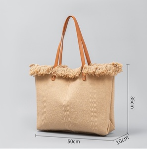 I-0906 été en plein air voyage plage Shopping fourre-tout sac à main dames femmes grande capacité toile frange gland sac à bandoulière - Product Image 5
