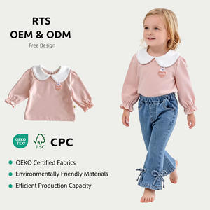 Angou Automne Printemps Chemises en coton à dentelle pour filles Petits enfants Bébé Tout-petits T-shirt blanc à manches longues avec logo imprimé - Product Image 1
