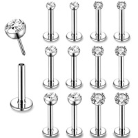 Prix de gros Gaby, barres en titane sans filetage G23, piercings corporels, boucles d'oreilles à dos plat, 18g, en titane, clous de labret, bijoux à poussoir