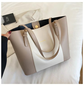 Nuova Borsa Tote da Shopping in Pelle PU alla Moda Coreana 2026 con Due Manici, Grande Capacità, Chiusura a Zip, Colore a Contrasto - Product Image 5