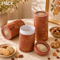 Emballage en tube de papier de qualité alimentaire avec logo personnalisé et couvercle transparent pour noix, fruits secs, biscuits, en-cas, fabricant en gros