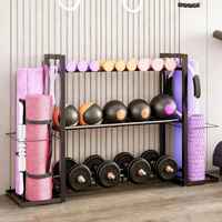 Support de Rangement pour Haltères en Métal Écologique à Trois Niveaux Réglables avec Rangement pour Tapis de Yoga pour Articles Ménagers et Accessoires de Gymnastique à Domicile