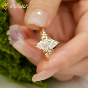 แหวนแต่งงานผู้หญิงทรงมาร์คีส์ประดับเพชรแล็บโกรว์เคลือบทองคำขาว 14K ได้รับการรับรองจาก IGI รุ่นโกลด์ลีฟ สีขาว D สำหรับผู้หญิง ดีไซน์ทันสมัย - Product Image 4