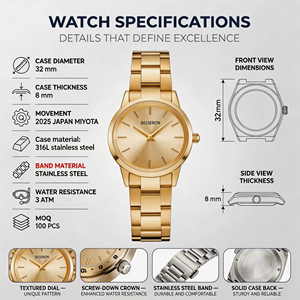Reloj de Cuarzo Analógico de Lujo para Mujer, 32 mm, Esfera de Cristal de 18 mm, Correa de Acero Inoxidable, Dorado/Plateado, Resistente al Agua, Elegante y a la Moda - Product Image 3
