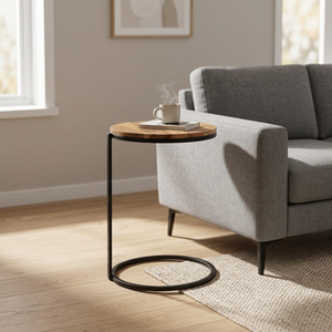 AK โต๊ะกาแฟโลหะทองเหลืองทรงกลมสีดำพร้อมท็อปไม้สำหรับตกแต่งภายในบ้านเฟอร์นิเจอร์ - Product Image 2