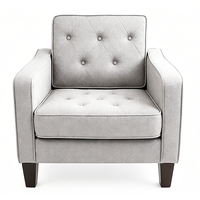 Fauteuil d'appoint minimaliste en tissu de lin capitonné avec accoudoirs incurvés et pieds en bois massif, confort extra doux pour la maison et l'hôtel