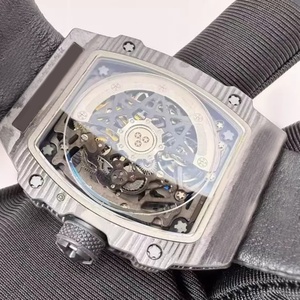 7.8 mm Luxury RM67-02 Black Warrior Style Skeleton Automatic <b>Watch</b> Carbon Fiber Tonneau <b>Case</b> Fabric Strap Men Sports Wristwatch - Product Image 5