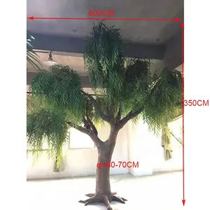 cheap wholesale 350cm height high quality indoor decorative fiberglass artificial green weeping willow tree plant