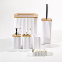 Kit d'accessoires de salle de bain en bambou durable 6 pièces, écologique, distributeur de savon, porte-brosse à dents, ensemble en boîte pour usage domestique
