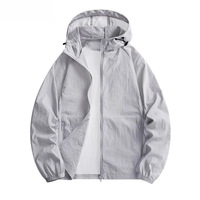 Jaket Windbreaker Ringan 75D 85GSM Pria, Dapat Dilipat, Berkerudung, Anti-UV, Bernapas, Tahan Air, Anti Kusut, Model Ramping, Resleting