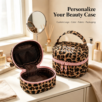 Pochette de maquillage personnalisée avec logo, imprimé léopard, sac de voyage pour cosmétiques, organiseur de cosmétiques portable pour femmes avec poignée supérieure