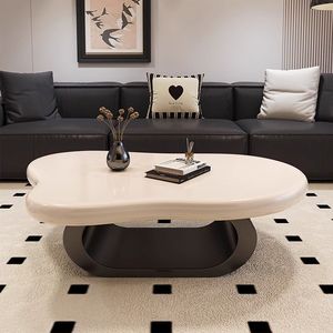 Mesa de Centro de Diseño Italiano Minimalista, Estilo Nube, Mármol Sintético Crema, Moderna, para Apartamentos Pequeños, Estilo Lujoso Ligero - Product Image 1