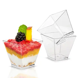 2oz Disposable Plastic Cups Clear Transparent Food Container Jelly Yogurt Mousses Dessert Cups