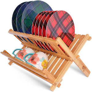 ชั้นวางจานไม้ไผ่พับได้สองชั้นสำหรับเก็บจานและตะเกียบในครัว - Product Image 1