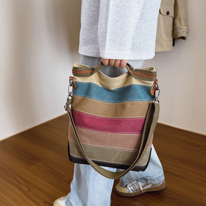 2026 New Vintage Color Women Canvas Tote <b>Bag</b> Colorful <b>Patchwork</b> Large Capacity Single Shoulder Hand Carry Crossbody <b>Bag</b> - Product Image 2