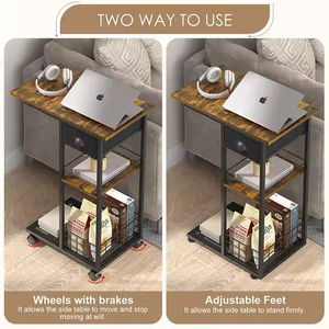 Bàn cuối có ngăn kéo hình chữ C có thể điều chỉnh chân/bánh xe có ngăn đựng đồ trong phòng khách-Thiết kế hiện đại Khung kim loại - Product Image 5