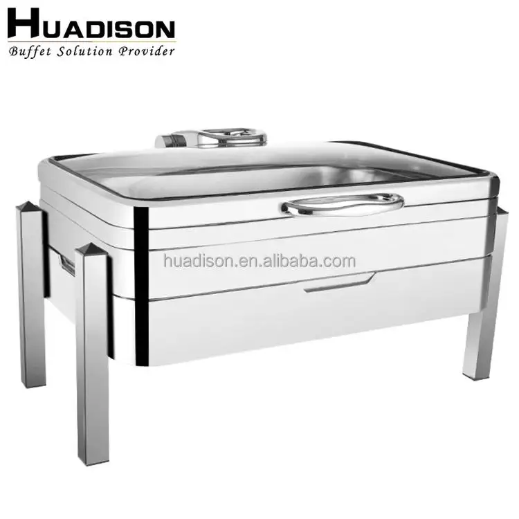 Huadison hotel catering equipment silver rectangular stainless steel electric chafing dish food heater