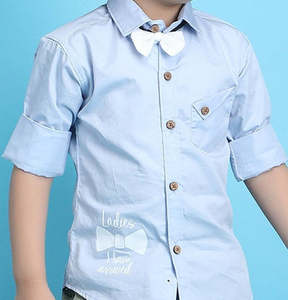 Chemise formelle bleu clair pour garçons avec nœud papillon blanc, chemise élégante pour enfants pour les fêtes, chemise à manches courtes, chemise habillée décontractée pour garçons - Product Image 4