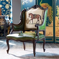 Canapé en cuir vintage de luxe de style français-chinoiserie, bois massif antique, artisanal, design original, meubles de salon importés