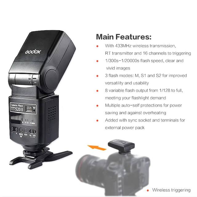 TT520II  Speedlite  Godox Professional DSLR Camera Flash Built in 433MHz Wireless Signal Hot Shoe Compatible With Canon