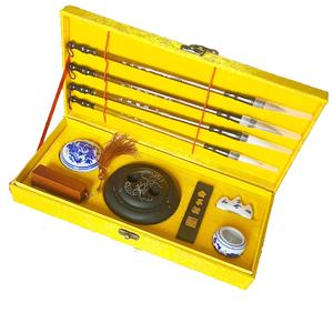 Set Profesional de Caligrafía China - 4 Plumas de Caligrafía de Pelo Mixto, Tinta en Barra, Sello, Elegante Caja de Regalo Brocada, Arte Sumi-e - Product Image 2