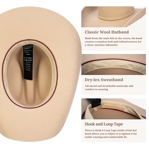Huayihats RTS Sombrero de Vaquero Unisex de Fieltro 100% Lana Australiana con Corona de Vaquero y Ala Ancha - Estilo Occidental Negro/Marrón/Beige - Product Image 5
