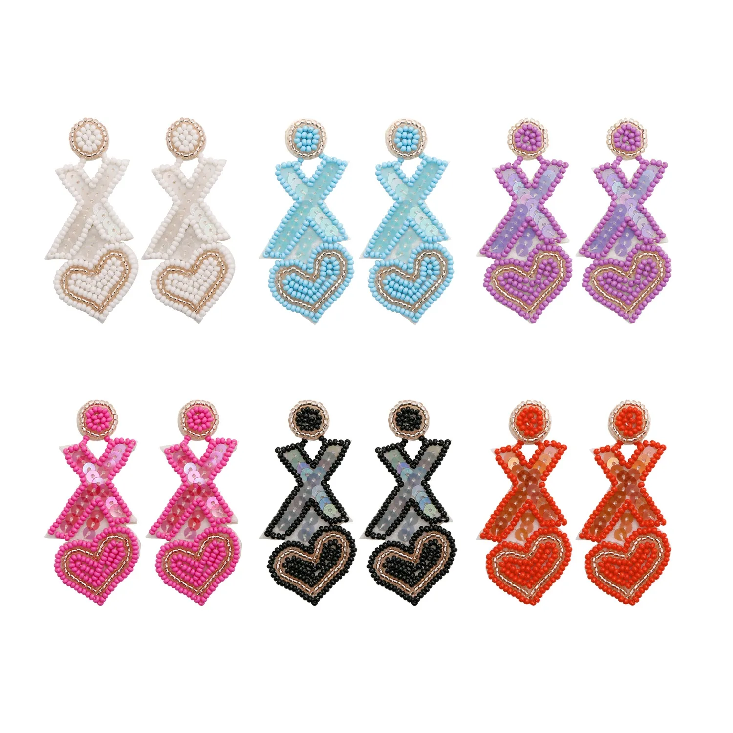 Hanpai Vintage Women Ethnic Jewelry Earrings Letter XOXO Rice Bead Earrings Handmade Heart Stud Earrings