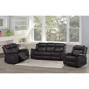 Juego de Sofás Reclinables Extensibles de Diseño Moderno y Único con Estructura de Madera, Tapizado en Cuero Sintético Negro, Muebles para Sala de Estar - Product Image 1