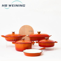 Ensemble de casseroles en fonte émaillée de style moderne, cocotte, casseroles, poêles, compatible four, gaz, induction, écologique, lavage à la main