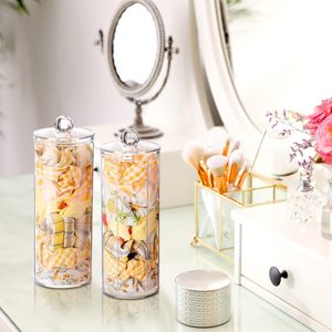 Commercio all'ingrosso <span class=keywords><strong>di</strong></span> <span class=keywords><strong>plastica</strong></span> trasparente acrilico trucco cotone Pad Dispenser contenitore rotondo accessori per capelli cosmetici organizzatore <span class=keywords><strong>di</strong></span> stoccaggio - Product Image 6