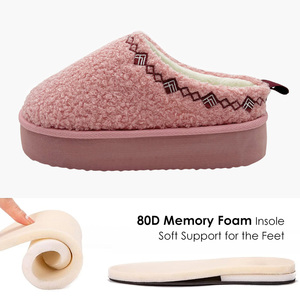 Pantoufles d'extérieur d'intérieur pour chambre à coucher pour femmes avec chaussures de maison à plate-forme en mousse à mémoire de forme bouclée floue - Product Image 4