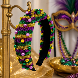 Serre-tête Mardi Gras perlé et à sequins, violet, vert, or, accessoires de cheveux pour femmes pour les festivals - Product Image 1