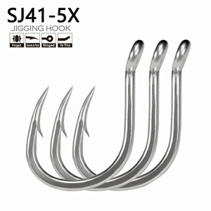 SJ41 <span class=keywords><strong>5X</strong></span> de haute qualité, robuste, 1/<span class=keywords><strong>0</strong></span>-13/<span class=keywords><strong>0</strong></span> #   Hameçon d'assistance en étain argenté pour la pêche au jigging en eau salée, pour la pêche en haute mer de gros poissons - Product Image 2