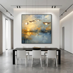 Blue and <b>Gold</b> Abstract Painting Handmade Oil Painting on Canvas Large Wall Art Soft Neutral Oil Painting Home Hotel Decor - Product Image 1