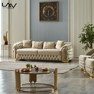 مخمل إيطالي فاخر 3 مقاعد تشيسترفيلد أو فندق حديث فيلا غرفة معيشة أثاث أريكة فاخرة - Product Image 2